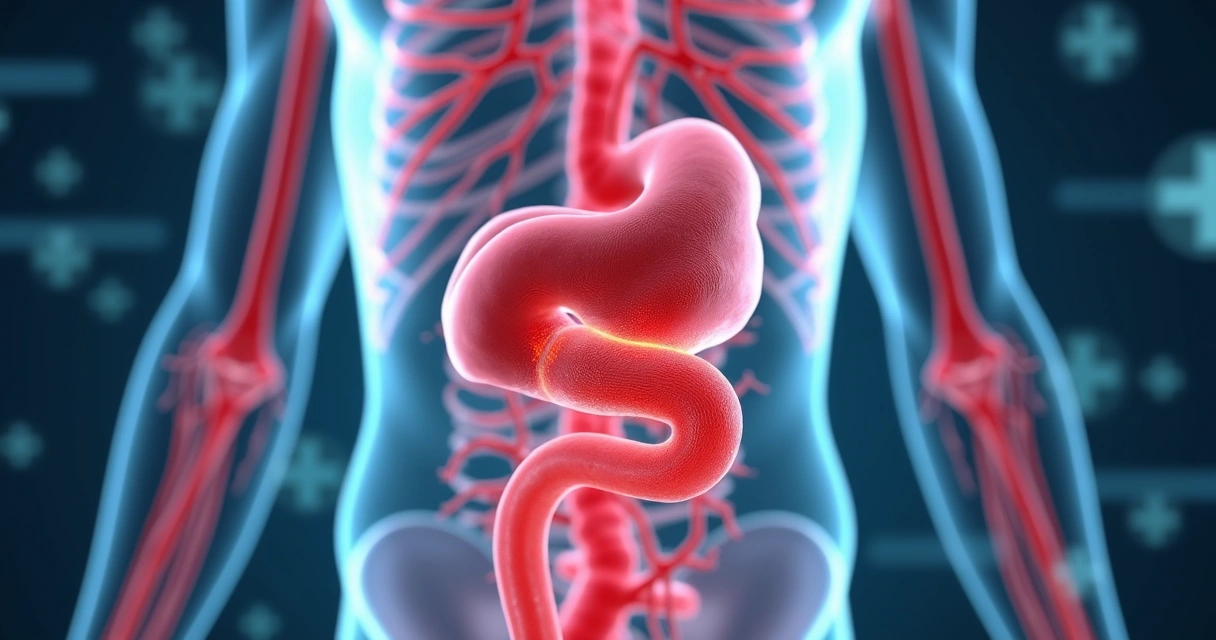 Ilustração sem texto detalhada da aorta com aneurisma destacado, exibindo as seções abdominal e torácica em cores vibrantes 