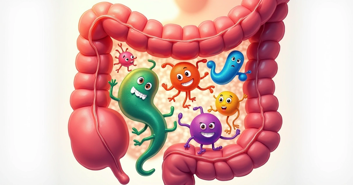 Ilustração de bactérias benéficas no intestino humano