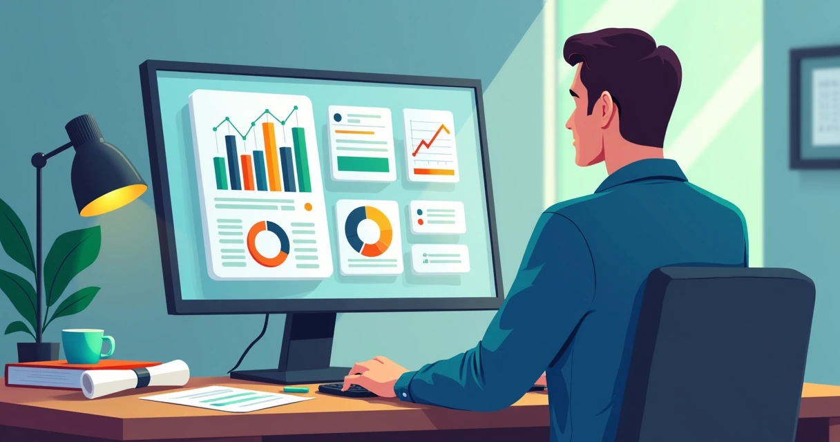 Contador analisando estratégias de conteúdo digital em tela de computador 
