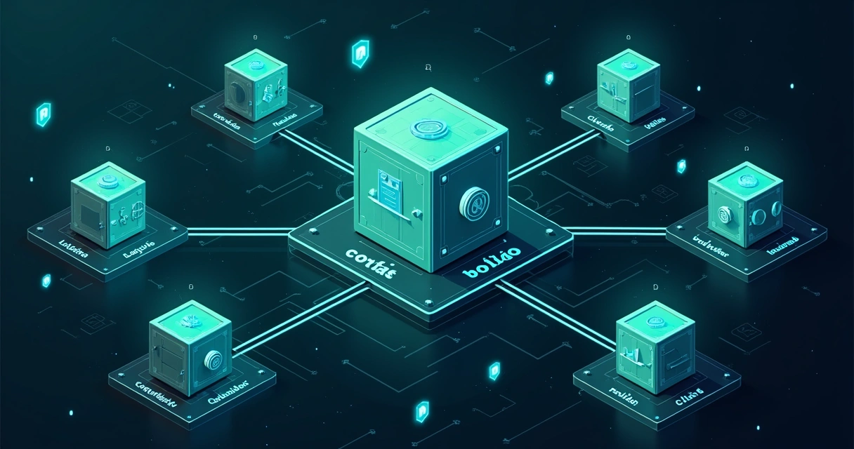 Ilustração de uma estrutura de conta bolsão com diferentes saldos, clientes e operações conectadas 