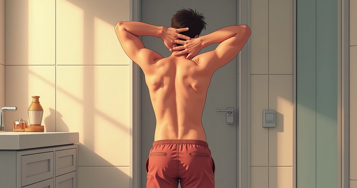 Ilustração mostra homem realizando exercícios penianos discretamente no banheiro 