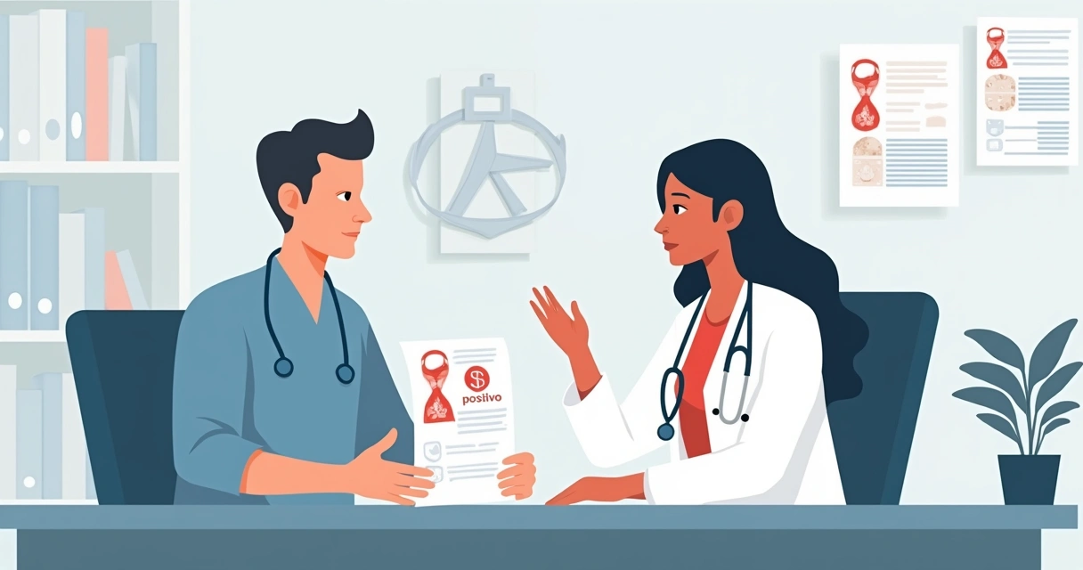 Entendendo o diagnóstico sorológico da infecção por HIV 3 Médico e paciente conversando sobre falso-positivo em teste de HIV
