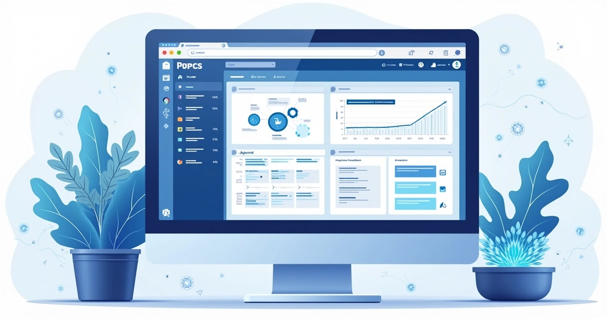 Ilustração corporativa de uma tela de computador com interface do MS Project 2025 exibindo gráficos, calendário e ajustes inteligentes feitos por inteligência artificial 