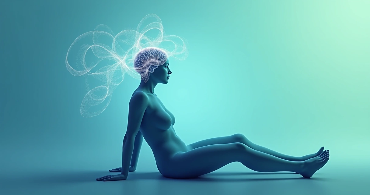 Conexão ilustrada entre cérebro humano e corpo em estado de relaxamento 