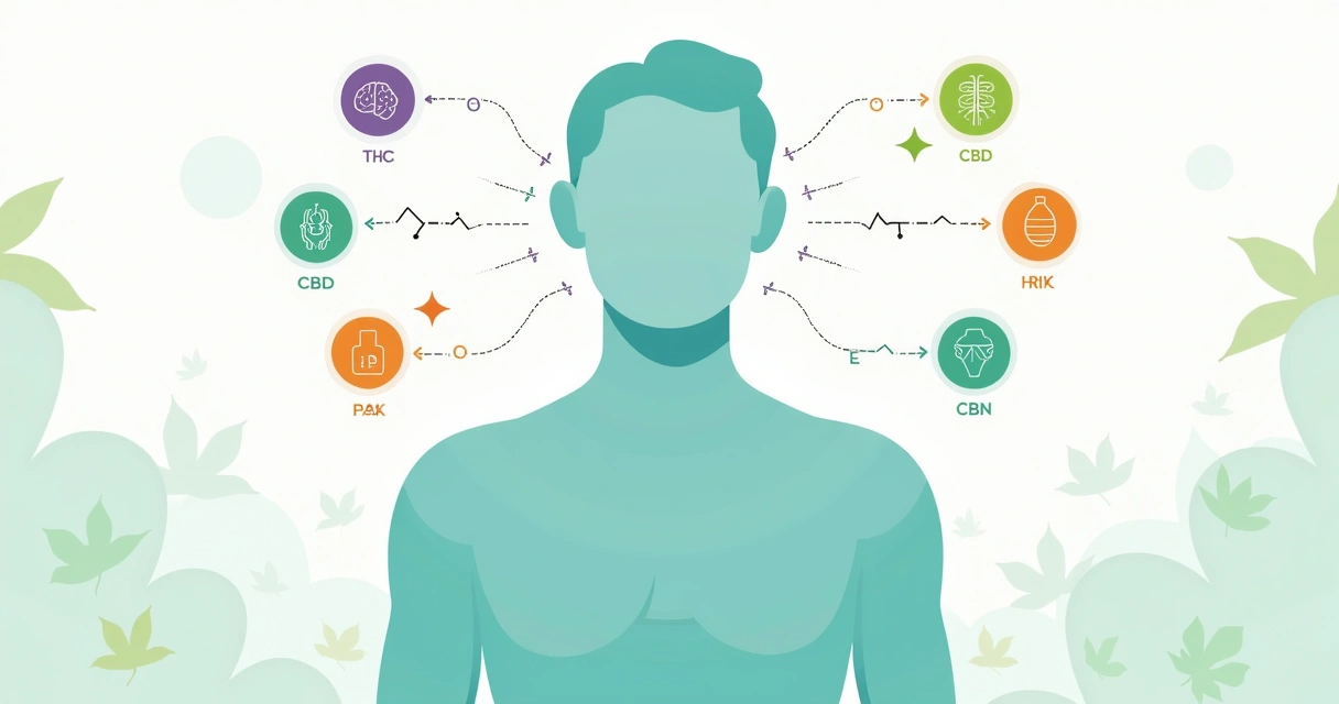 Ilustração de moléculas de canabinoides interagindo com o corpo humano 