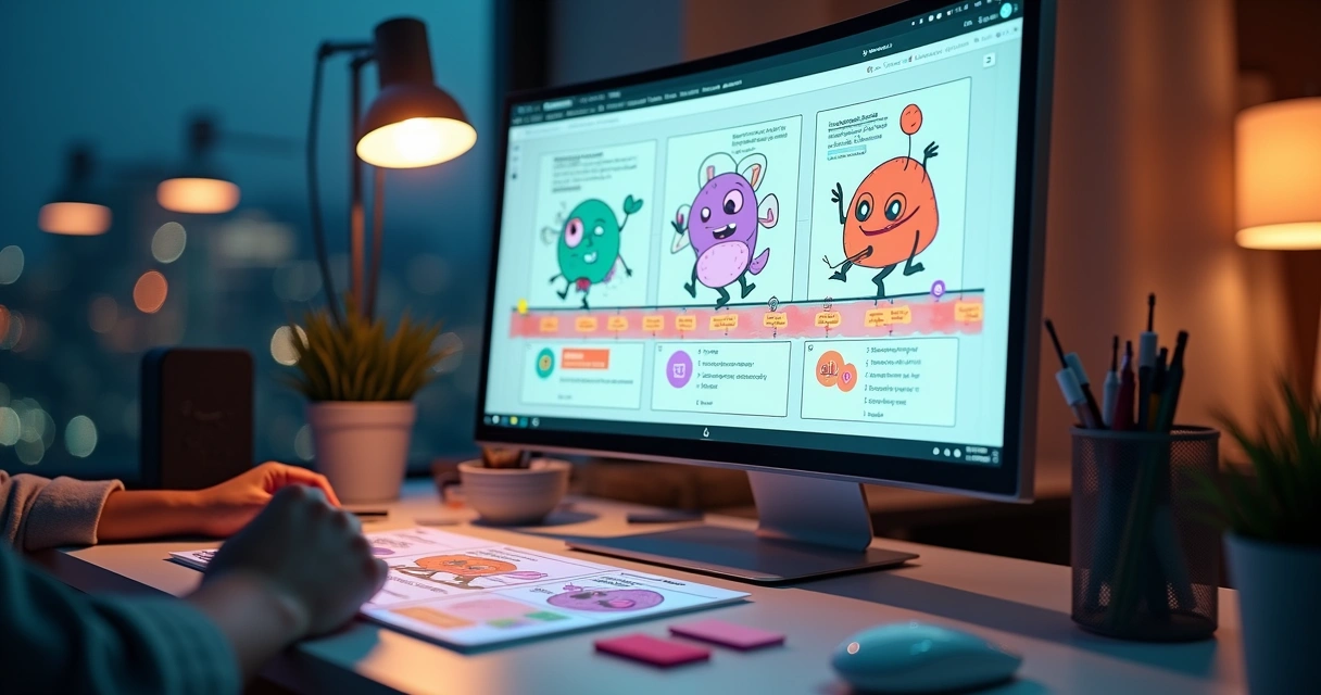 Designer criando landing page com ilustracoes que contam uma historia 