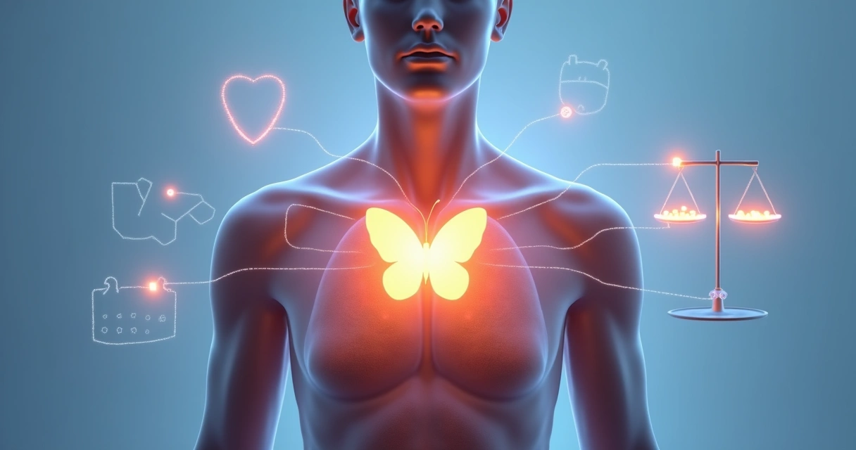 Conceito visual da glândula tireoide e hormônios em corpo humano 