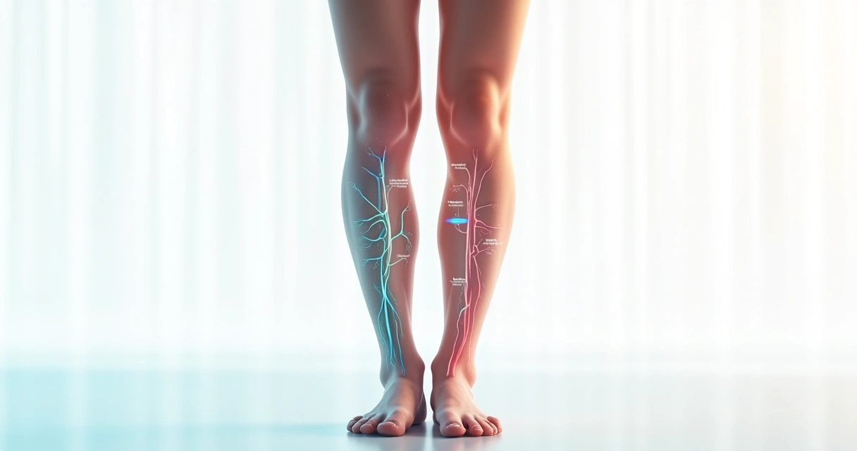 Comparação ilustrada de pernas com varizes e pernas lisas após tratamento 