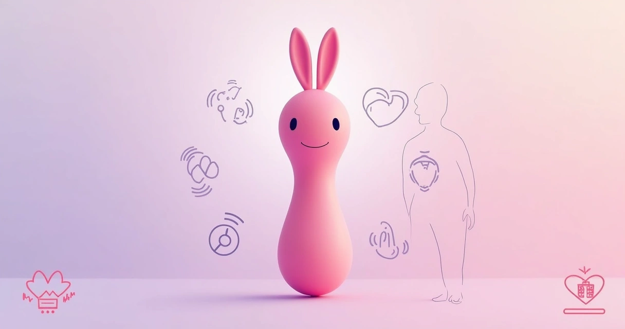 Ilustração de vibrador rabbit rosa com destaque para estímulo do clitóris e ponto G 