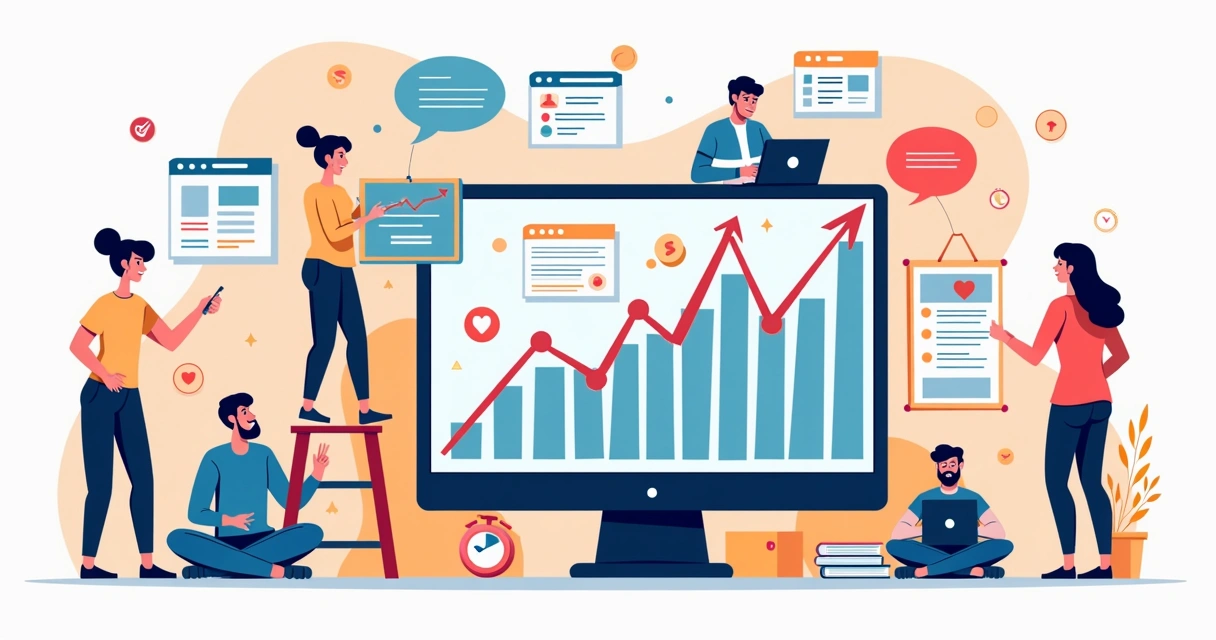 Desenhos digitais coloridos representando estratégias de engajamento em blog 