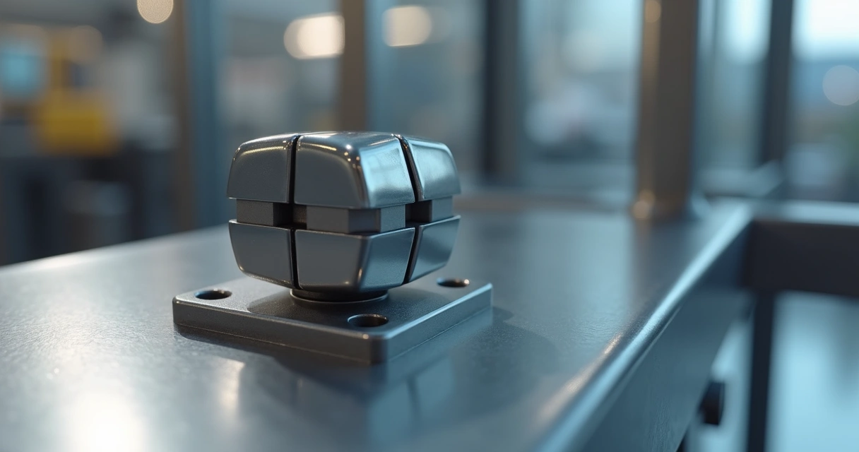 Imã de ferrite para portão automático, em detalhe sobre superfície metálica 
