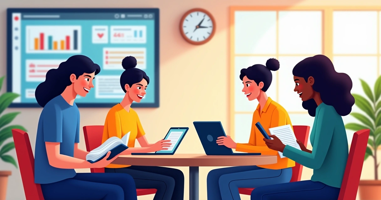 Alunos interagindo com diversos formatos de conteúdo EAD no ambiente virtual 