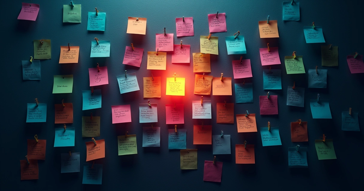 Representação visual dos post-its iluminados representando a atenção da IA 