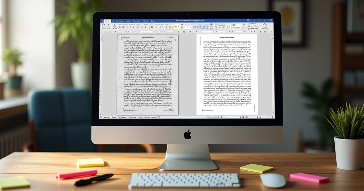 Imagem transformando-se em texto editável no monitor 