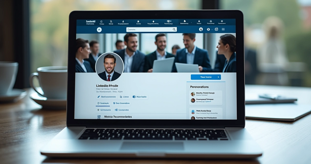 Perfil otimizado do LinkedIn aberto na tela de um notebook 