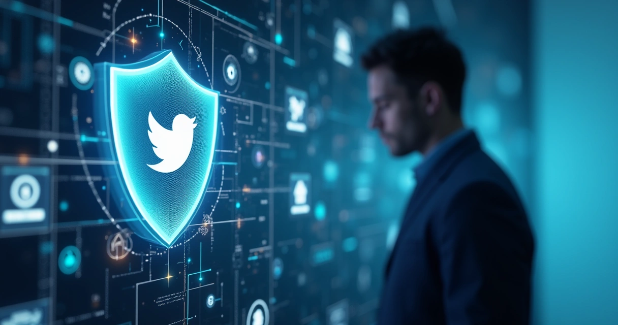 Marca digital envolvida por escudo transparente em ambiente virtual 