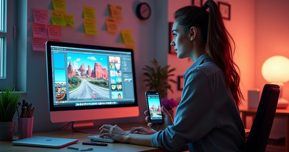 Geração de imagem e vídeo por IA para redes sociais em tela de computador