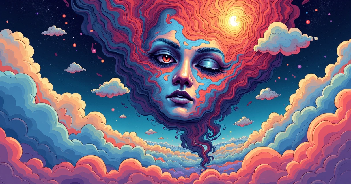 Arte digital colorida com efeitos surrealistas 
