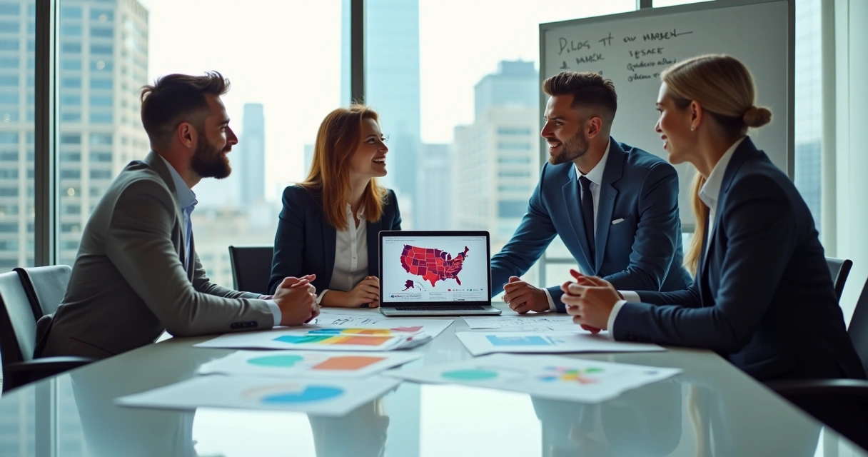 Business team analyzing market research charts during a meeting