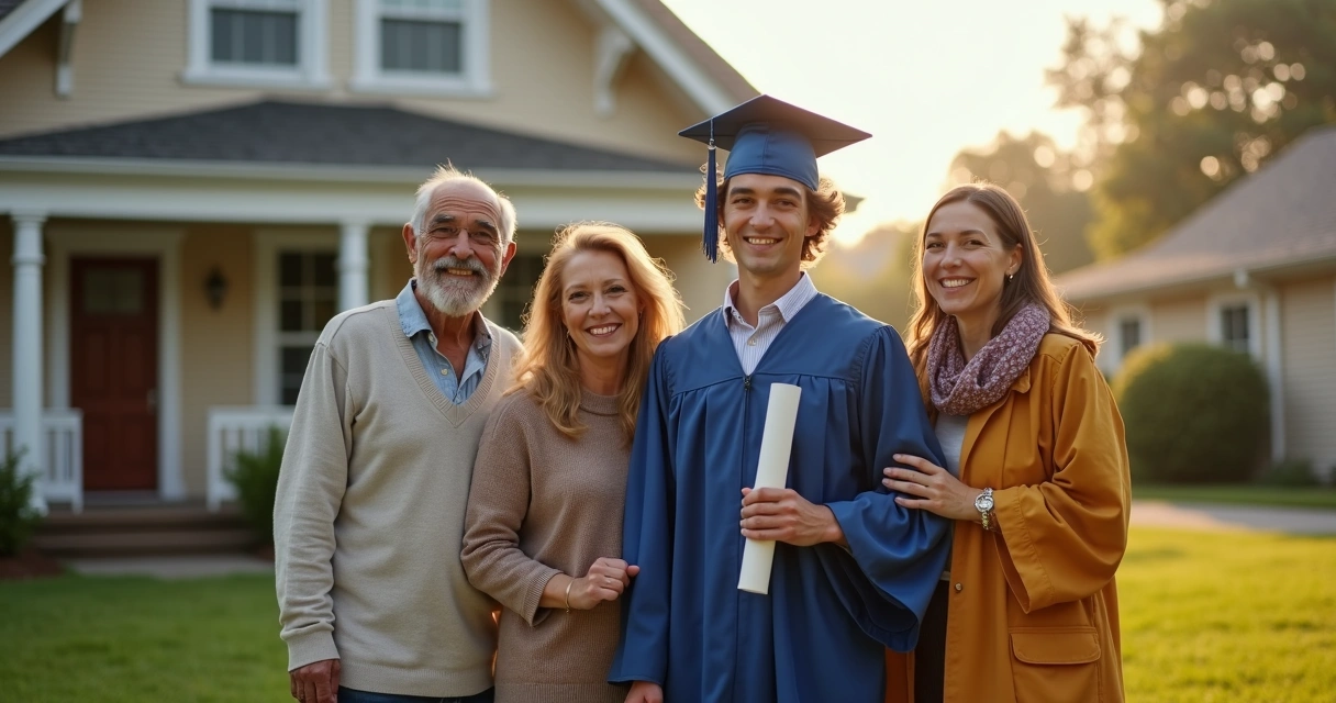Immigrant family celebrating graduation in an American neighborhood 
