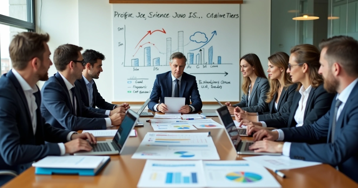 Team reviewing immigration business plan documents at a conference table 