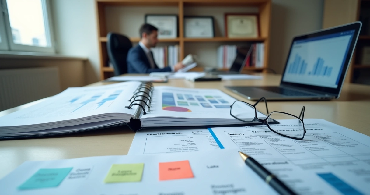 Immigration documents and business plan on a desk