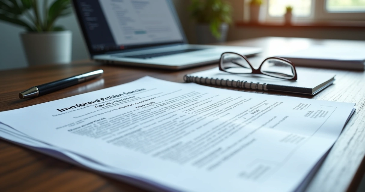 Immigration petition documents reviewed on an office desk