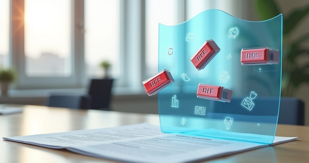 Protective shield blocking RFE stamps from a structured immigration business plan 