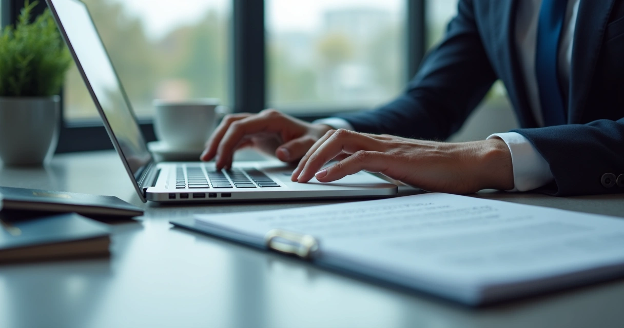 Professional writing a personal endeavor statement on a laptop 