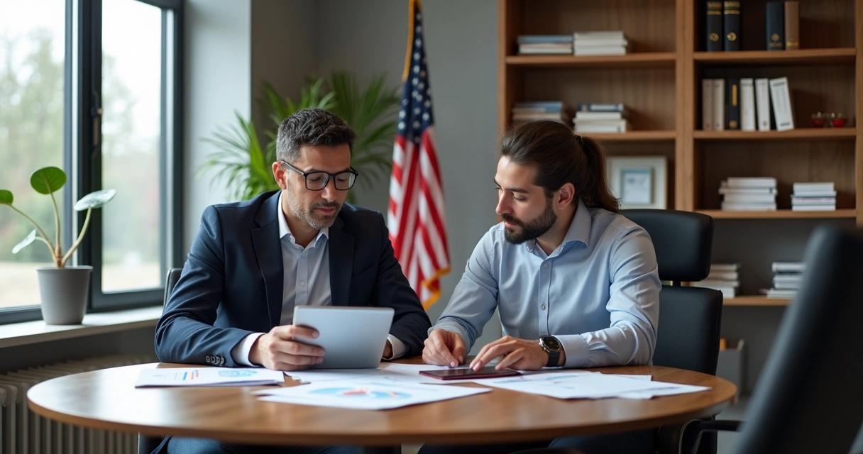 Immigration applicant and business advisor discussing market analysis
