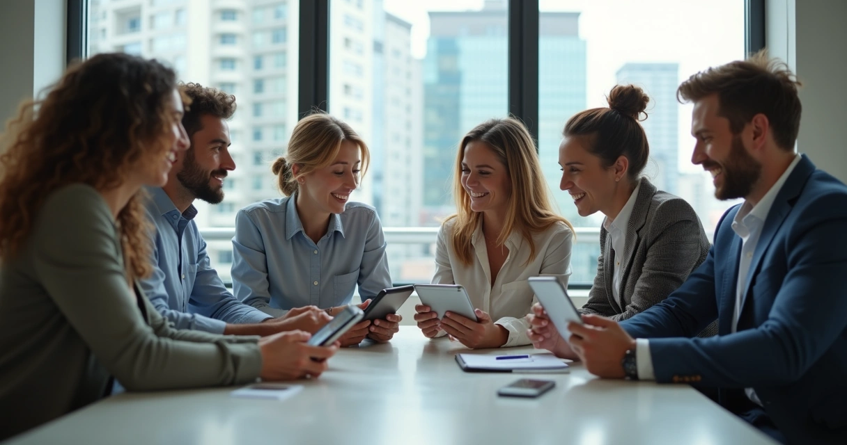Equipe de imobiliária usando aplicativo para atender clientes pelo WhatsApp