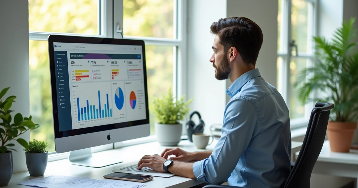 Corretor usando computador para captar leads 