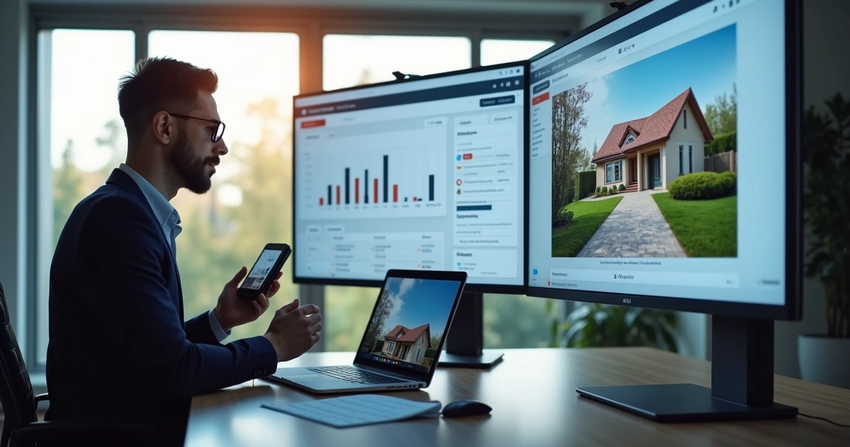 Corretor utiliza ferramentas digitais modernas em imobiliária 