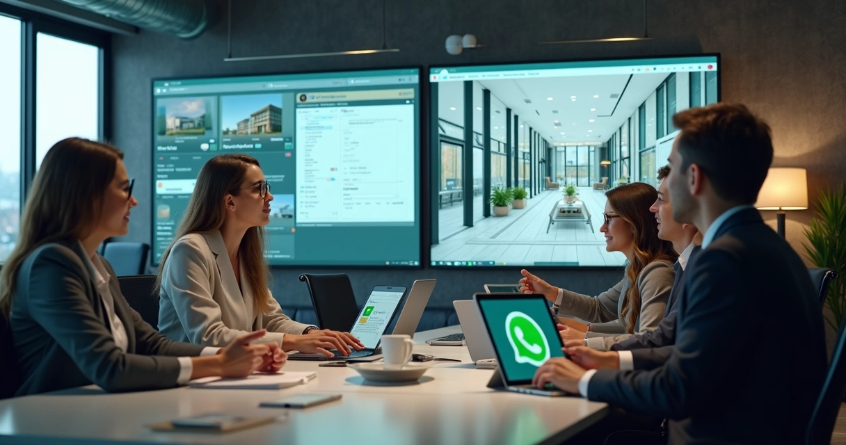 Equipe de imobiliária usando tecnologia para atendimento no setor imobiliário 