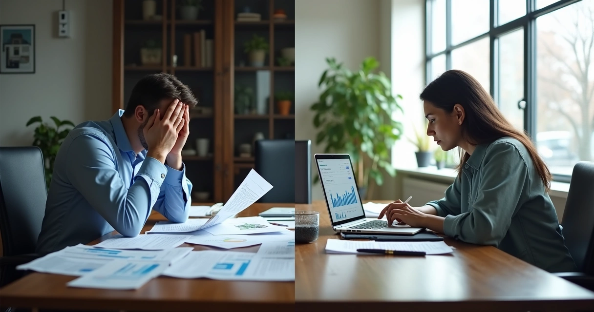 Comparativo visual de trabalho entre planilha e plataforma