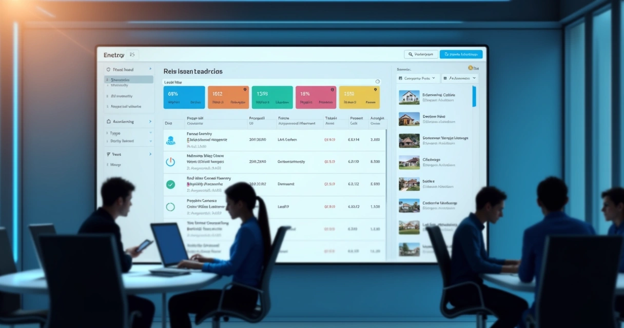 Dashboard mostrando qualificação automática de leads de imóveis. 