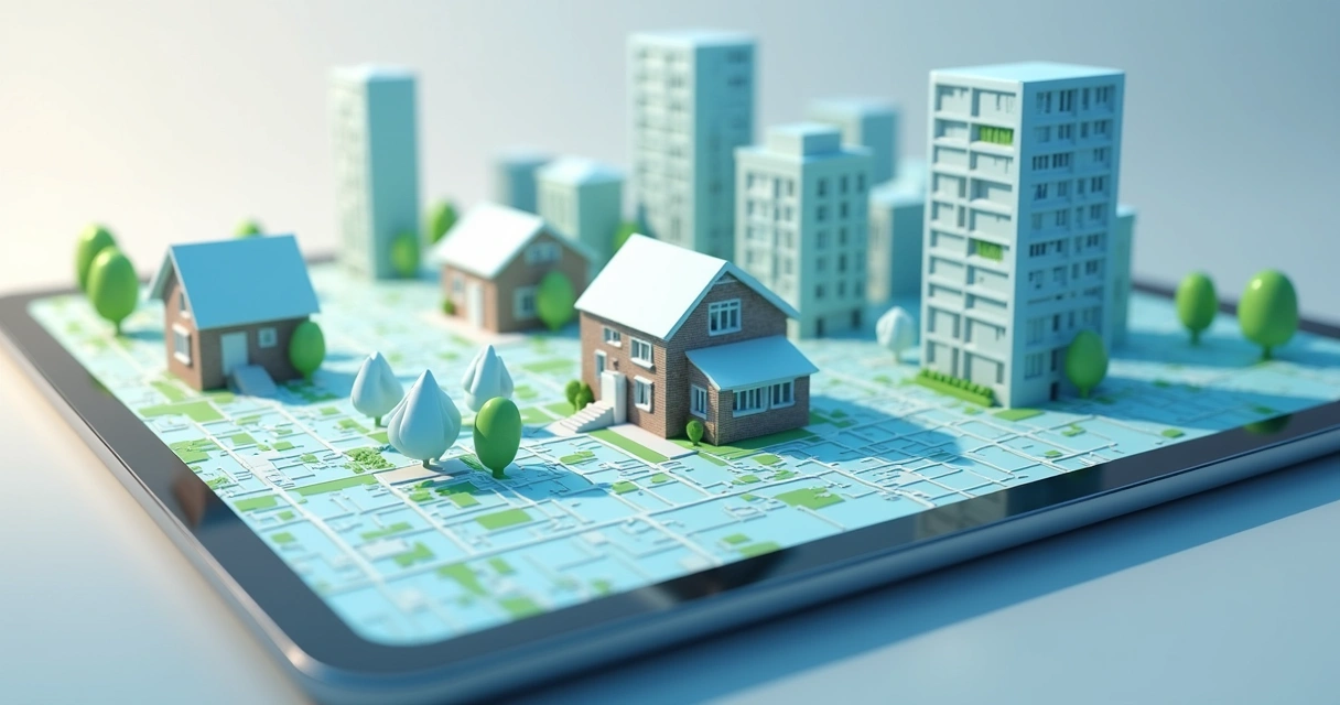 Visualização de imóvel em área urbana usando mapa digital com dados destacados 