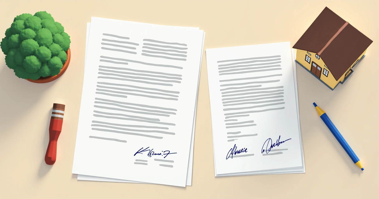 Documentos de regularização e uma planta de imóvel sobre uma mesa 