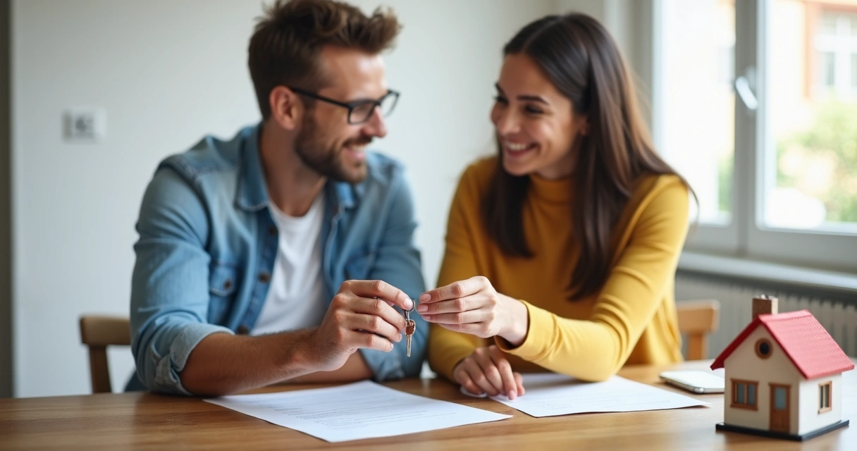 Pessoas assinando contrato de aluguel de imóvel residencial na mesa