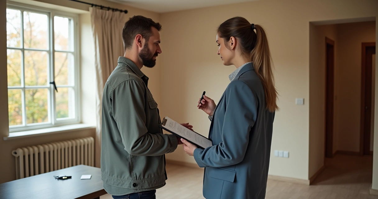 Vistoria de imóvel com representante e locatário conferindo as condições 