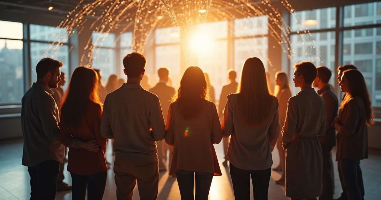 Grupo de pessoas em círculo, conectando ideias e emoções