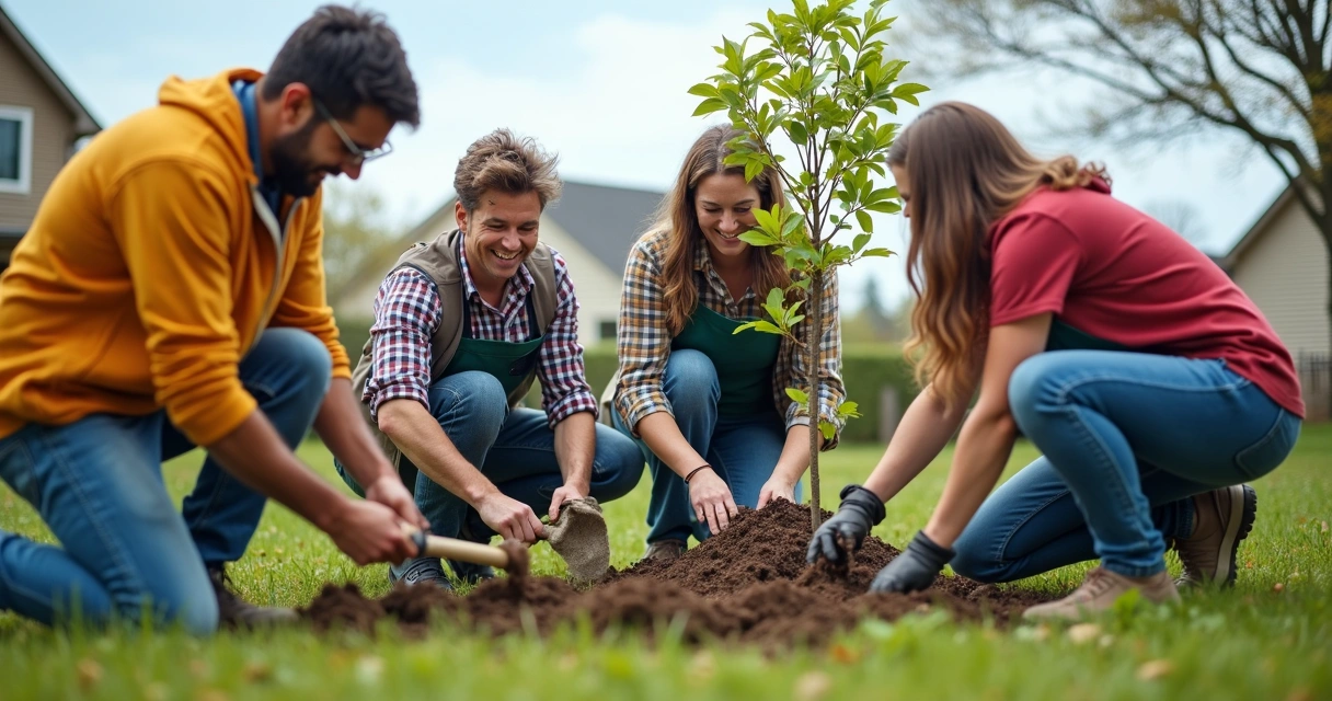 Grupo diverso realizando atividade comunitária ao ar livre