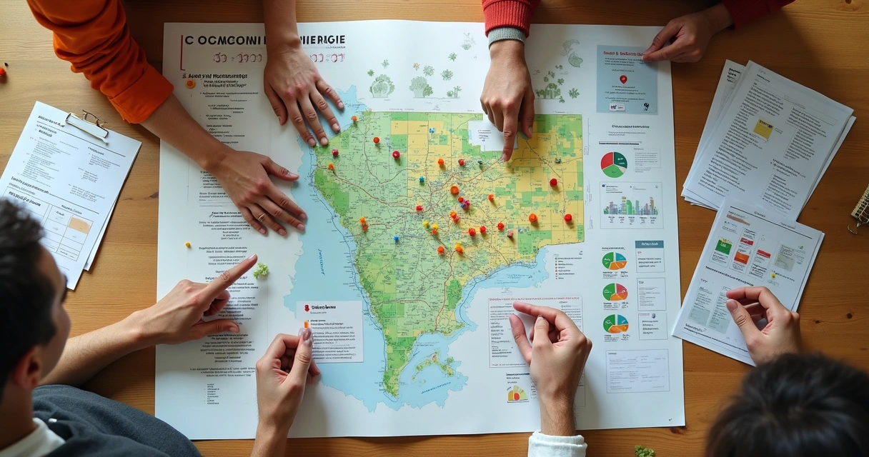 Mapa comunitário com indicadores sociais e participação coletiva 