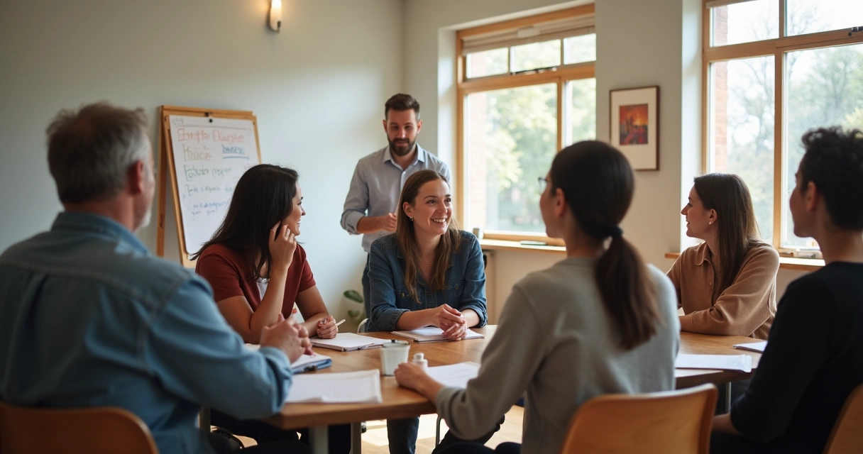 Grupo comunitário em atividade com interação e apoio mútuo 