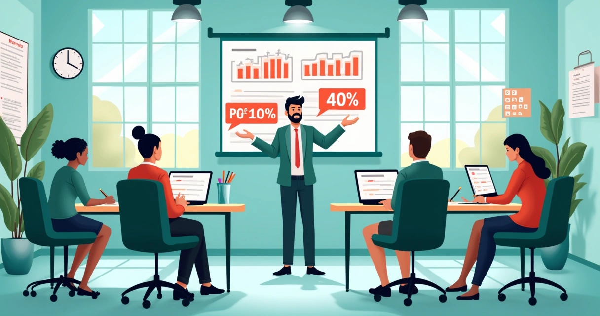 Ilustração de sala de aula moderna com professor e alunos, evidenciando perda de leads e a importância da resposta rápida.