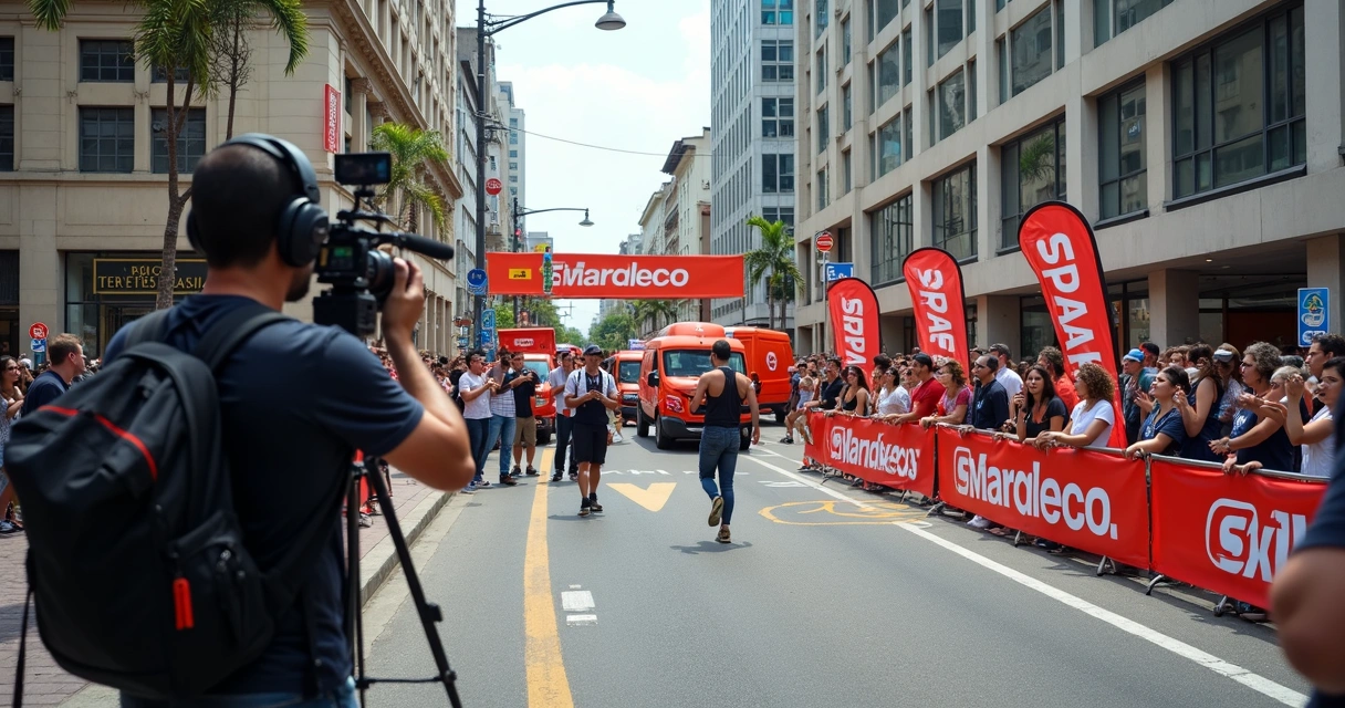 Jornalista cobrindo ação de marca na rua 