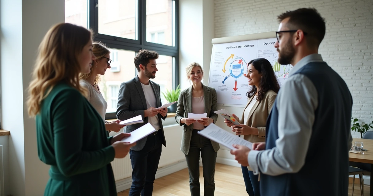 Grupo de personas en círculo conversando sobre una decisión 