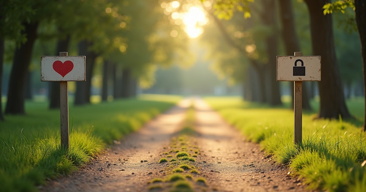 Dos caminos divergentes con señales tomando diferentes direcciones 