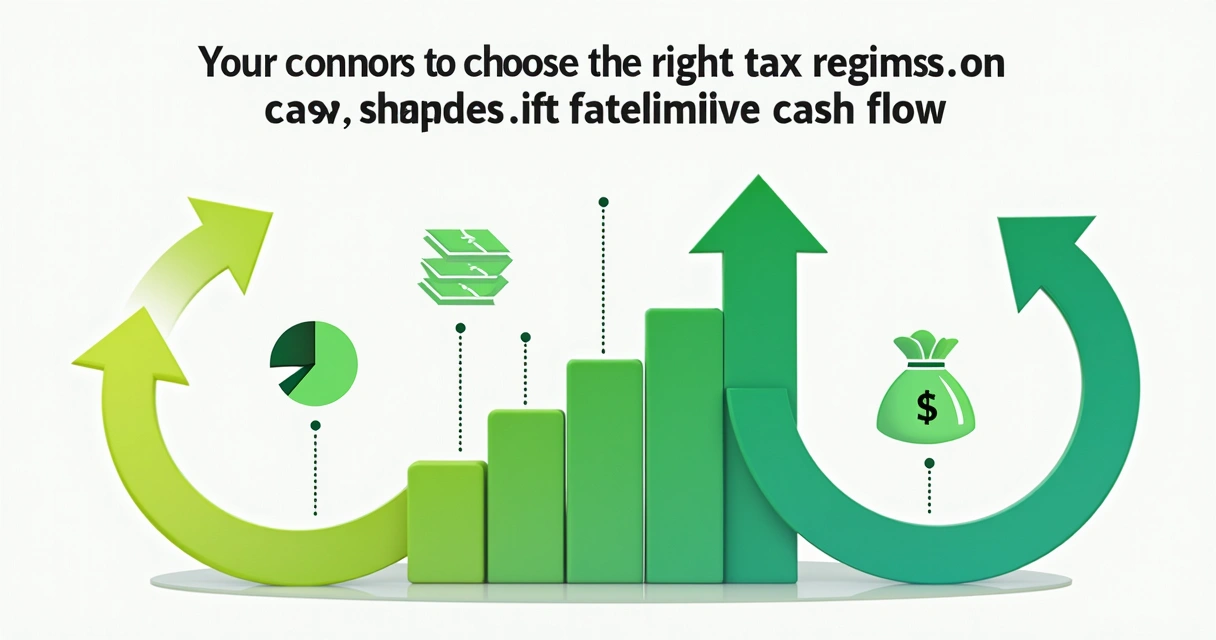 Infográfico mostra impacto da escolha do regime tributário na lucratividade e caixa da empresa, usando setas e gráficos simples.