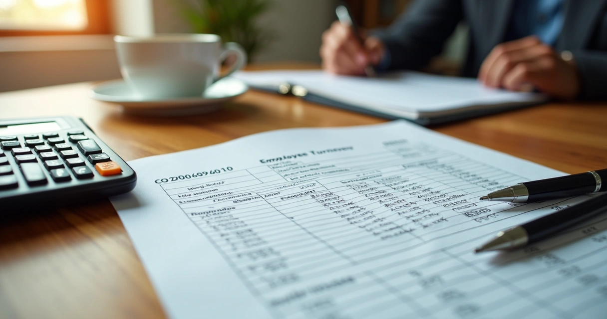 Calculadora e planilhas de custos lado a lado em mesa de escritório 